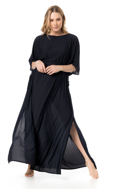 Kaftan Longo Crepe Liso Preto