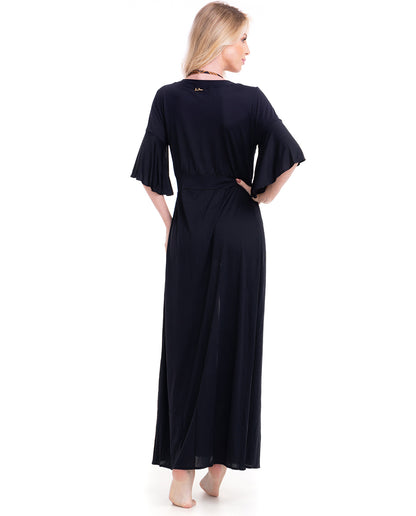 Kimono Longo Crepe Liso Preto